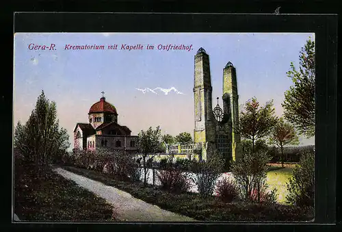 AK Gera-R., Krematorium mit Kapelle im Ostfriedhof
