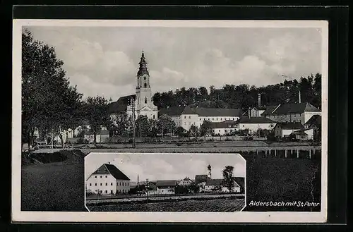 AK Aldersbach, Ortspartie mit Kirche St. Peter