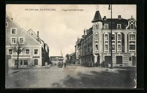 AK Plattling, Deggendorferstrasse mit Anwohnern