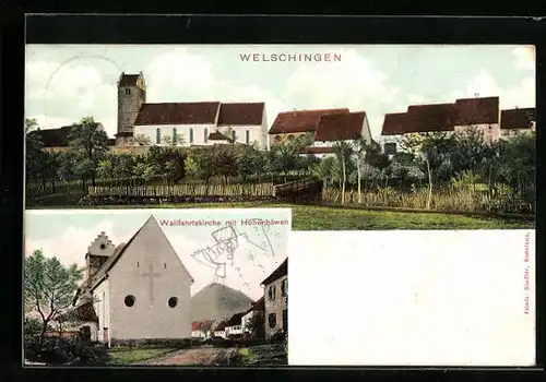 AK Welschingen, Wallfahrtskirche mit Hohenhöwen, Ortspartie