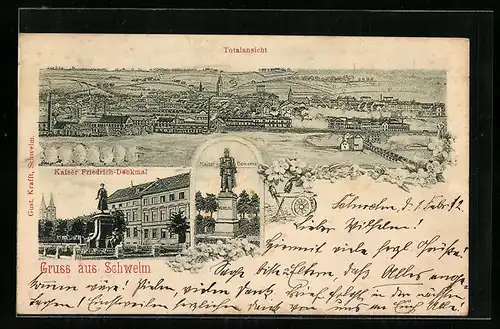 AK Schwelm, Totalansicht, Kaiser Friedrich-Denkmal, Kaiser-Denkmal