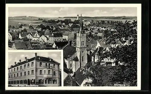 AK Mainburg, Ortsansicht von oben, Hotel Post Maderholz