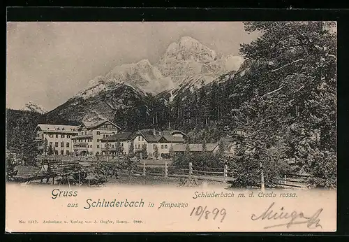 AK Schluderbach in Ampezzo, Ortspartie mit Bergen