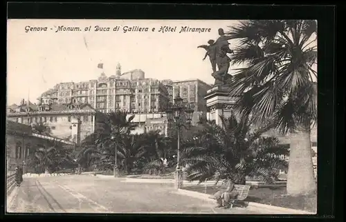 AK Genova, Monum. al Duca di Galliera e Hotel Miramare