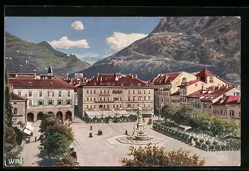 AK Bozen, Waltherplatz aus der Vogelschau