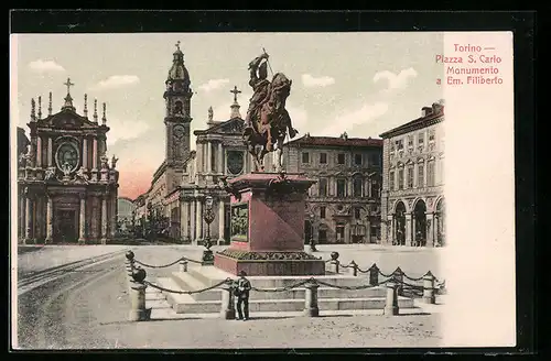 AK Torino, Piazza S. Carlo, Monumento a Em. Filiberto