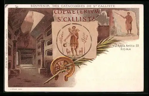 Lithographie Rom, Catacombes de St Calliste, Via Appia Antica