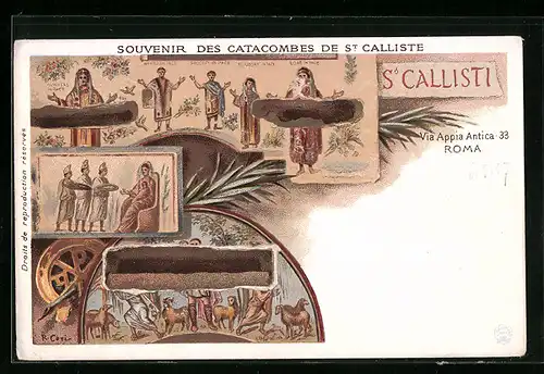 Lithographie Rom, Via Appia Antica, Catacomes de St Calliste