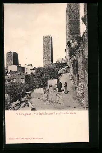 AK S. Gimignano, Via degli Innocenti e veduta del Paese