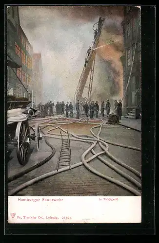 Künstler-AK Hamburg, Feuerwehr in Tätigkeit