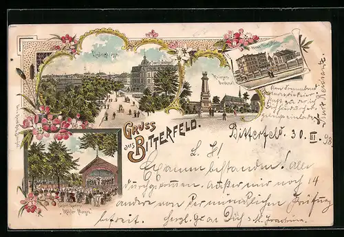 Lithographie Bitterfeld, Lindenstrasse, Conzert-Garten Kühler Morgen