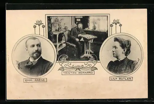 AK Emm. Arène, Tristan Bernard und Lily Butler, Schriftsteller