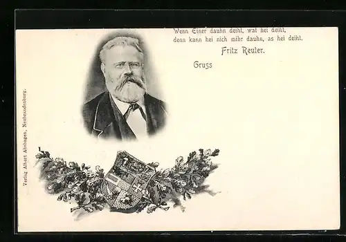 AK Portrait von Fritz Reuter, Wenn Einer dauhn deiht...