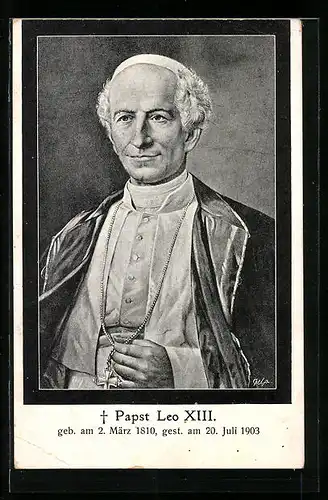 AK Papst Leo XIII. mit Kreuzkette, 1810-1903