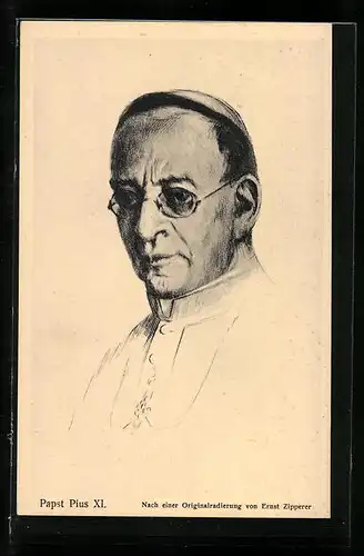 AK Portrait von Papst Pius XI. mit Brille