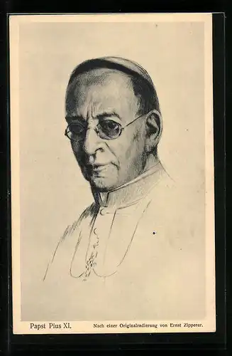 Künstler-AK Papst Pius XI. mit Brille