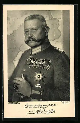 AK Paul von Hindenburg, in Uniform portraitiert