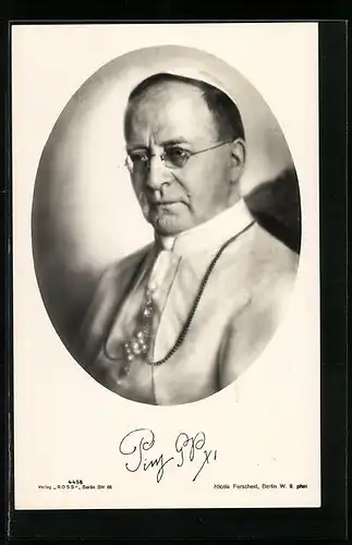 AK Porträtbild von Papst Pius XI. im weissen Gewand