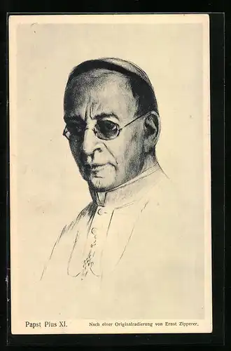 Künstler-AK Papst Pius XI. mit Brille