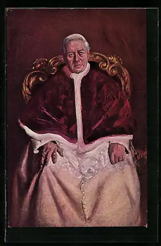 AK Papst Pius X. um die Schultern die Mozetta in seiner Bibliothek sitzend