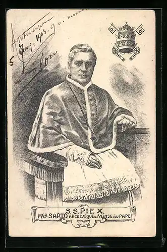 Künstler-AK Papst Pius X. auf dem Thron