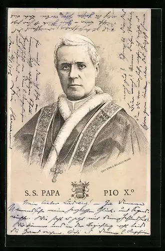 Künstler-AK Papst Pius X. mit Kreuzkette