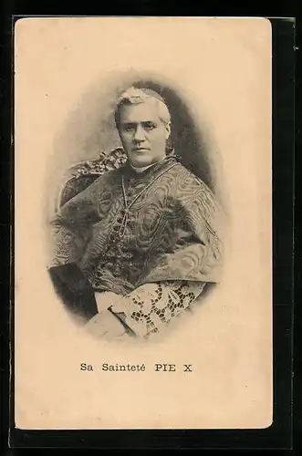 AK Papst Pius X. sitzend mit Kreuzkette