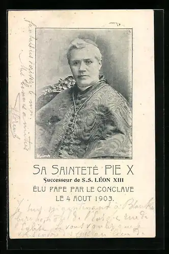 AK Papst Pius X. sitzend mit Kreuzkette