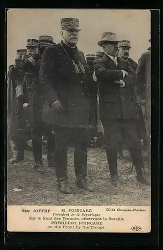 AK Gen. Joffre, Président Poincaré sur le front des Troupes