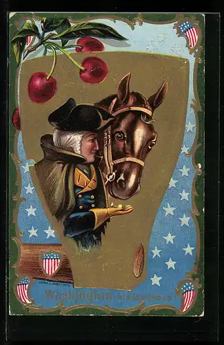Präge-AK Washington mit seinem Pferd, Präsident der USA