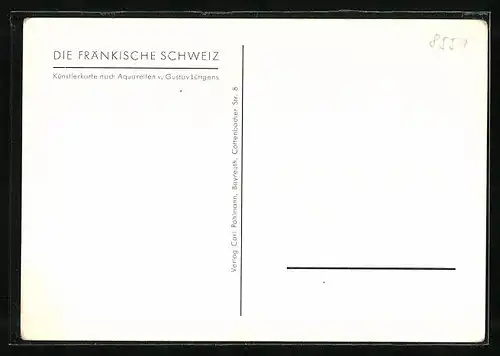 Künstler-AK Streitberg, Gesamtansicht mit Blick in die fränkische Schweiz