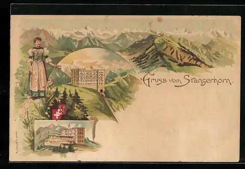 Lithographie Stanserhorn, Hotel mit Bergen