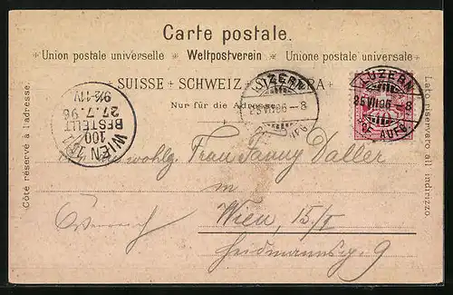 Lithographie Zürich, Teilansicht mit Gebirgspanorama