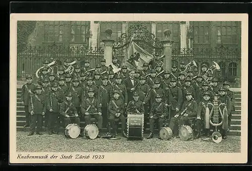 AK Zürich, Knabenmusik der Stadt, Gruppenfoto von 1923