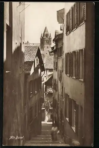 AK Alt-Basel, Strassenpartie mit Treppe