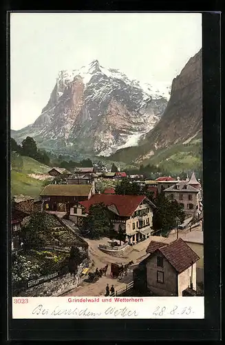 AK Grindelwald, Ortspartie mit Wetterhorn