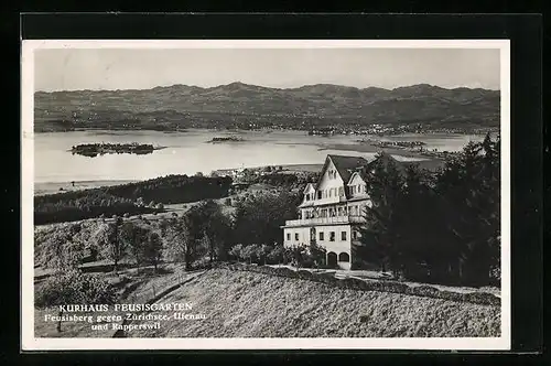 AK Feusisberg, Kurhaus Feusisgarten, Ansicht gegen Zürichsee, Ufenau und Rapperswil