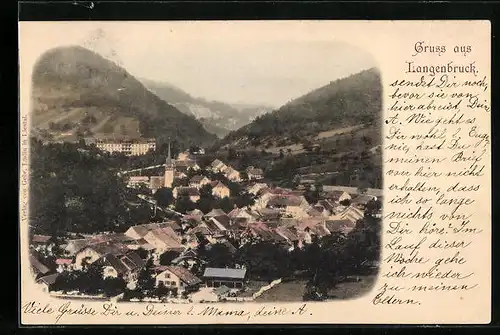 AK Langenbruck, Ortsansicht mit Berg und Tal
