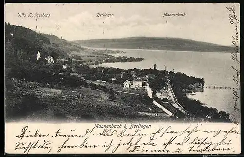 AK Mannenbach, Ortsansicht mit Villa Louisenberg und Berlingen