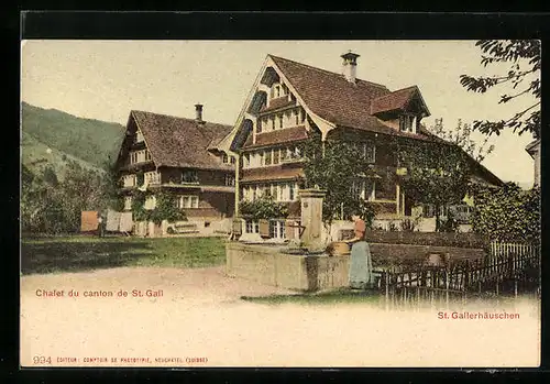 AK Ebnat / St. Gall, Chalet du canton, St. Gallerhäuschen, Frau an Brunnen