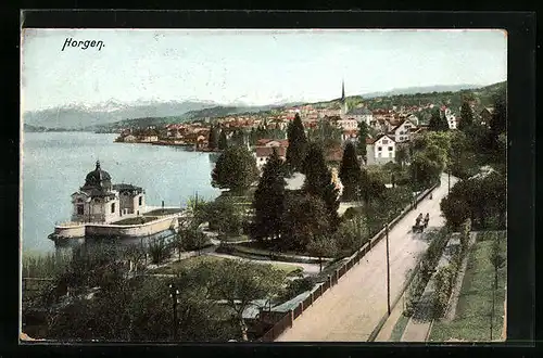 AK Horgen, Teilansicht mit Strassenpartie