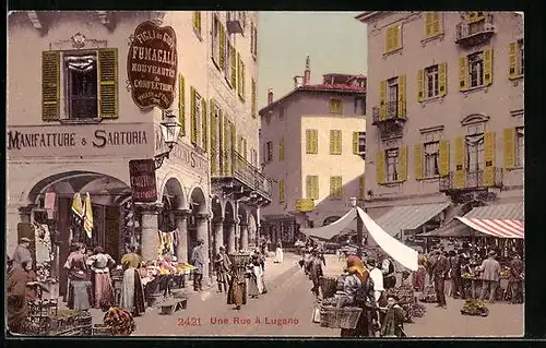 AK Lugano, Une Rue, Strassenpartie