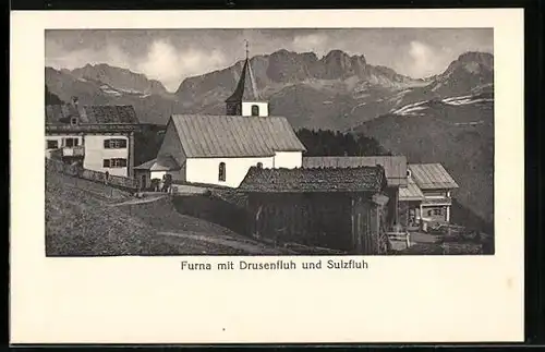 AK Furna, Ortsansicht mit Drusenfluh und Sulzfluh