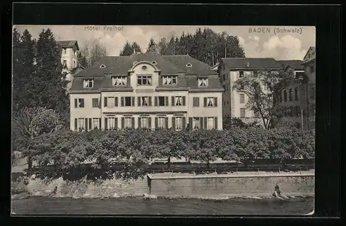 AK Baden, Hotel Freihof mit Ufer