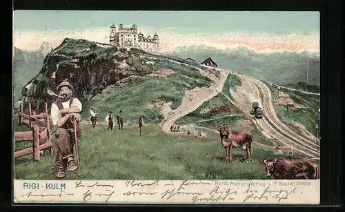 AK Rigi-Kulm, Ortsansicht mit Almbauern