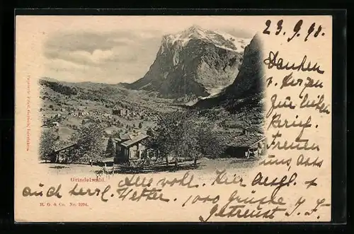 AK Grindelwald, Gesamtansicht mit Bergen aus der Vogelschau