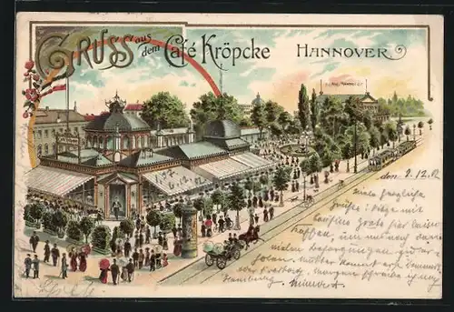 Lithographie Hannover, Café Kröpcke mit Königl. Theater