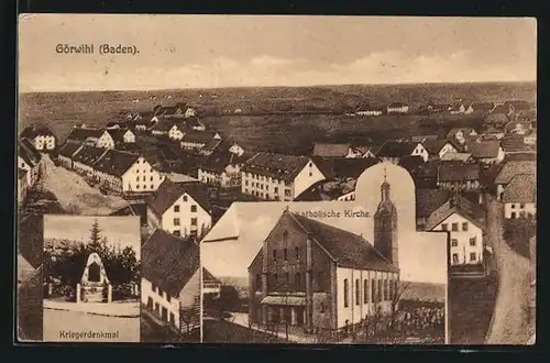 AK Görwihl /Baden, Gesamtansicht, Katholische Kirche, Kriegerdenkmal