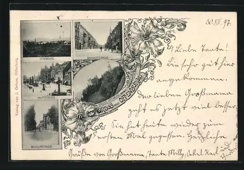 AK Offenburg, Bahnhofstrasse, Hauptstrasse, Wilhelmstrasse
