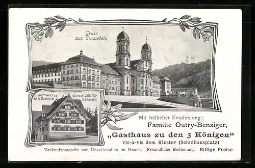 AK Einsiedeln, Gasthaus zu den drei Königen, Kloster, Schulhausplatz